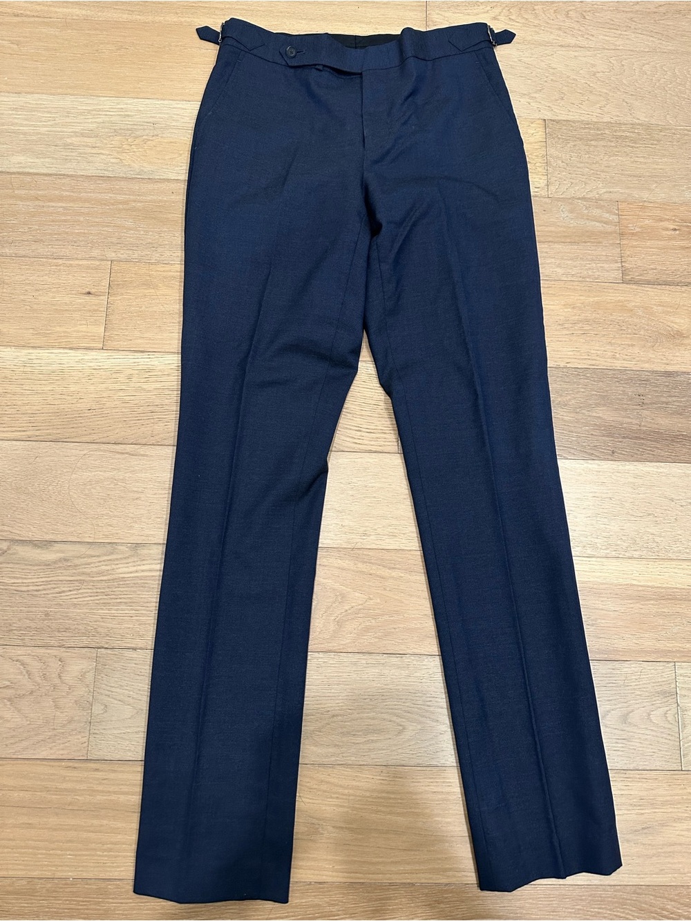 Spier & Mackay Dress Pants Mens 32x34 Navy Blue 100% Wool Slim Waist Adjuster